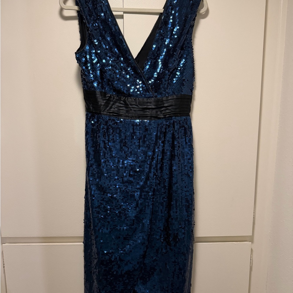 BCBGMaxAzria Navy Sequin Backless Dress